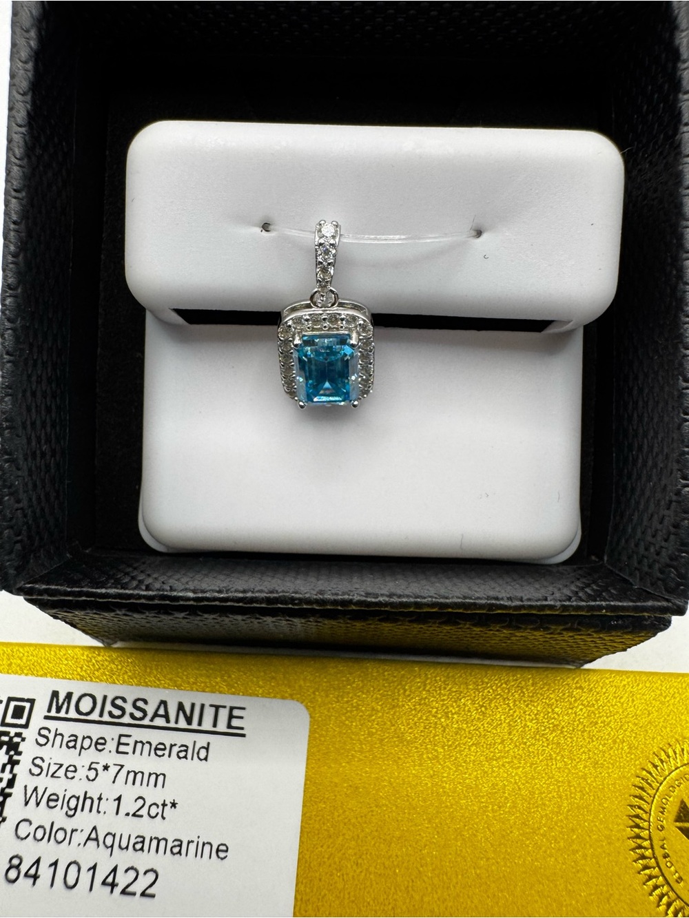 Aquamarine Moissanite Emerald-Cut Pendant Necklace - GRA Certified - Picture 2 of 7